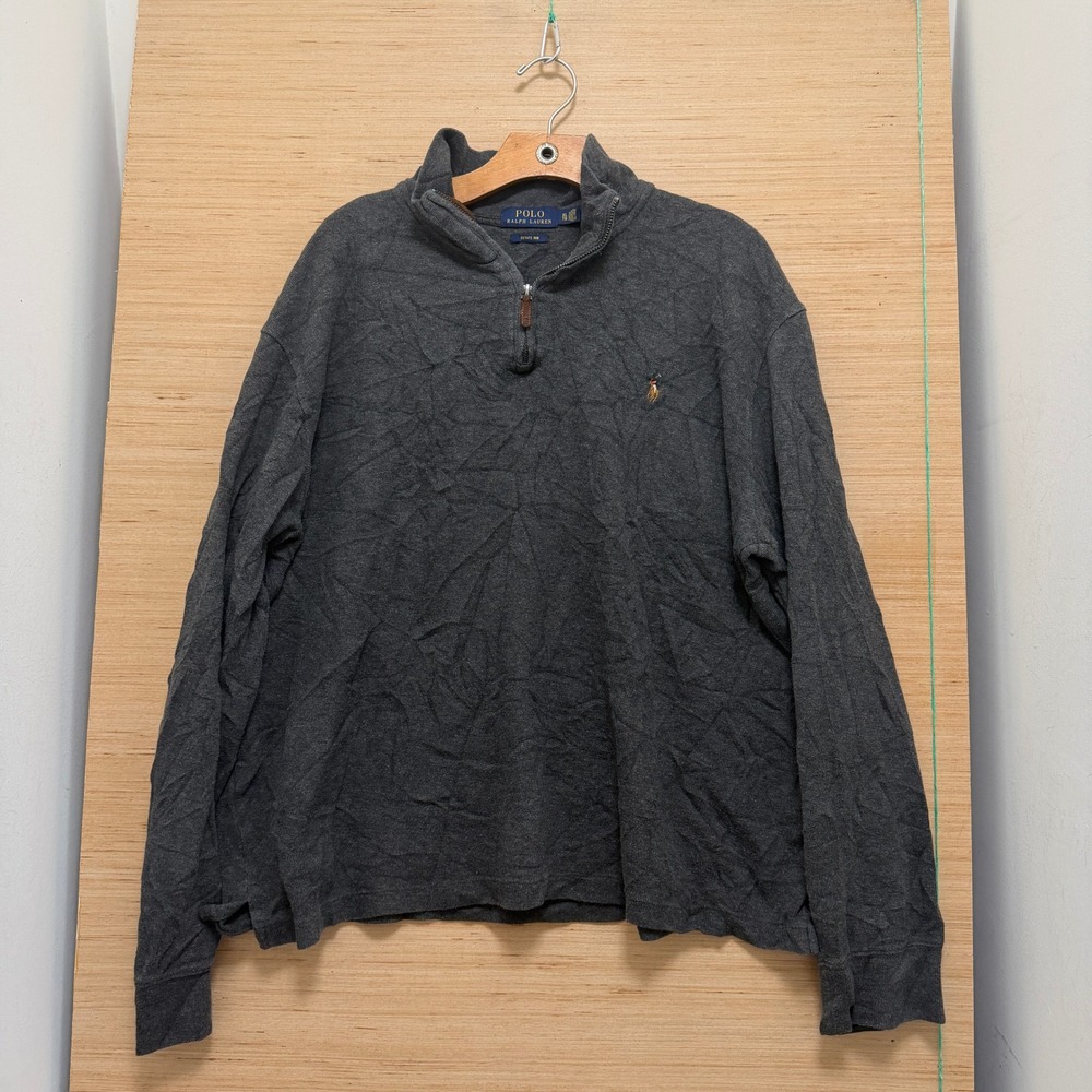 Polo Ralph Lauren Mens XL Charcoal Grey Estate Rib Quarter Zip Pullover Sweater